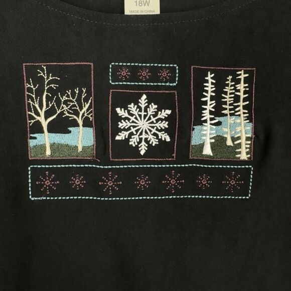 Vtg CJ Banks Dress Womens 18W Plus Black Midi Winter Nature Scene Modest Jumper - Picture 5 of 16